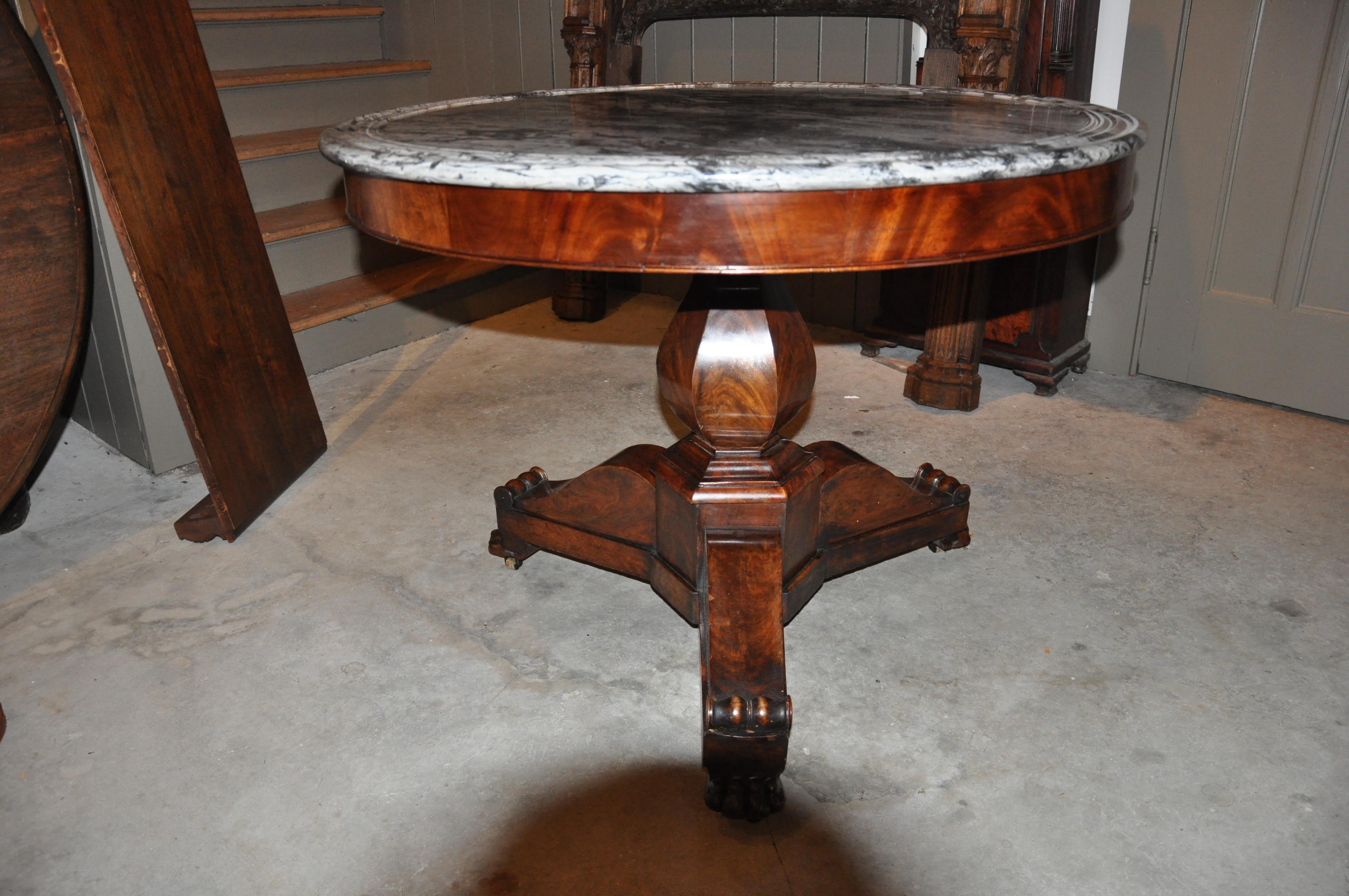 Carved 19th Century American Empire Marble-Top Center Table