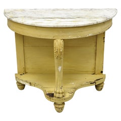 Antique 19th Century American Empire Marble Top Demilune Painted Console Hall Table