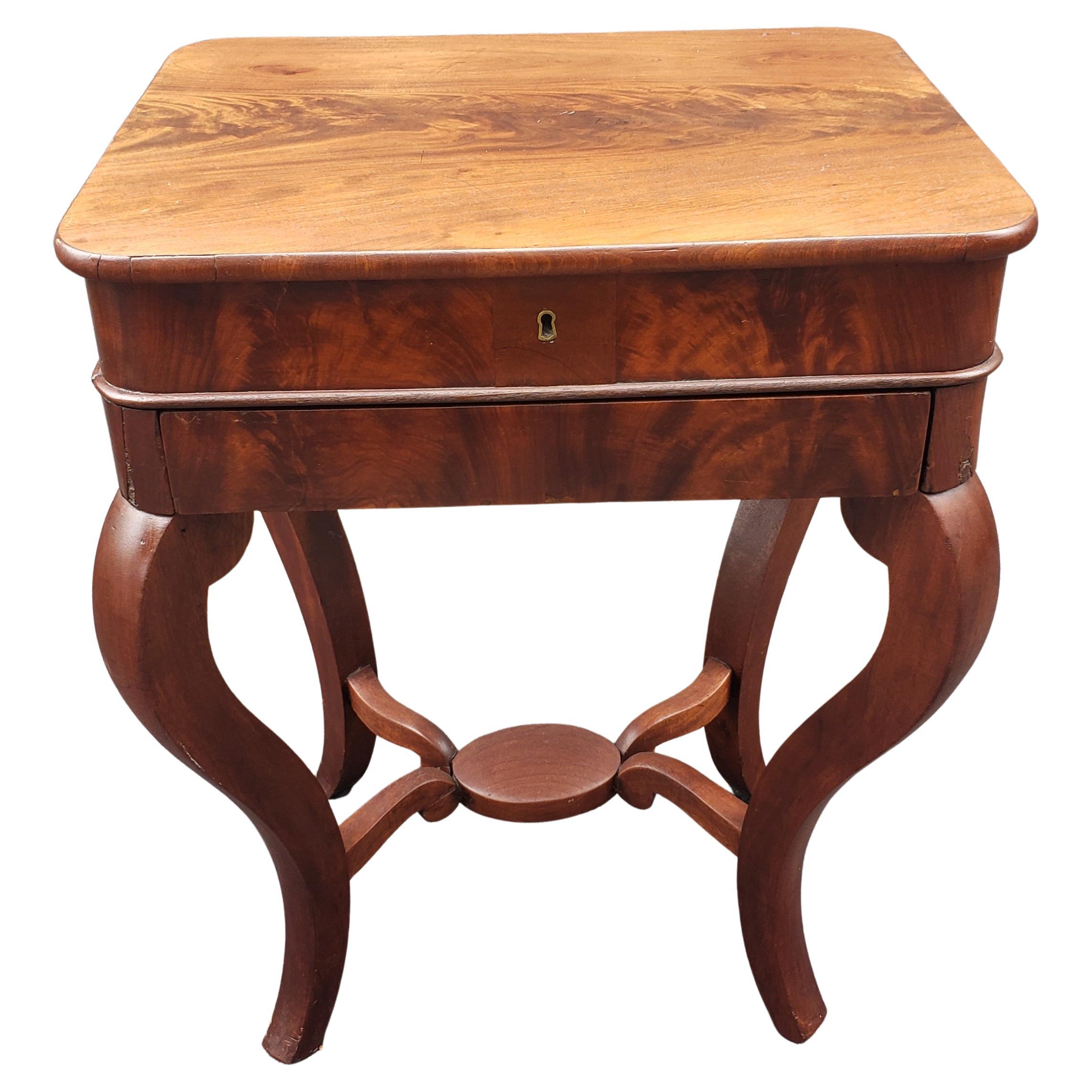 19th Century American Empire One-Drawer Flame Mahogany Sewing or Work Table For Sale