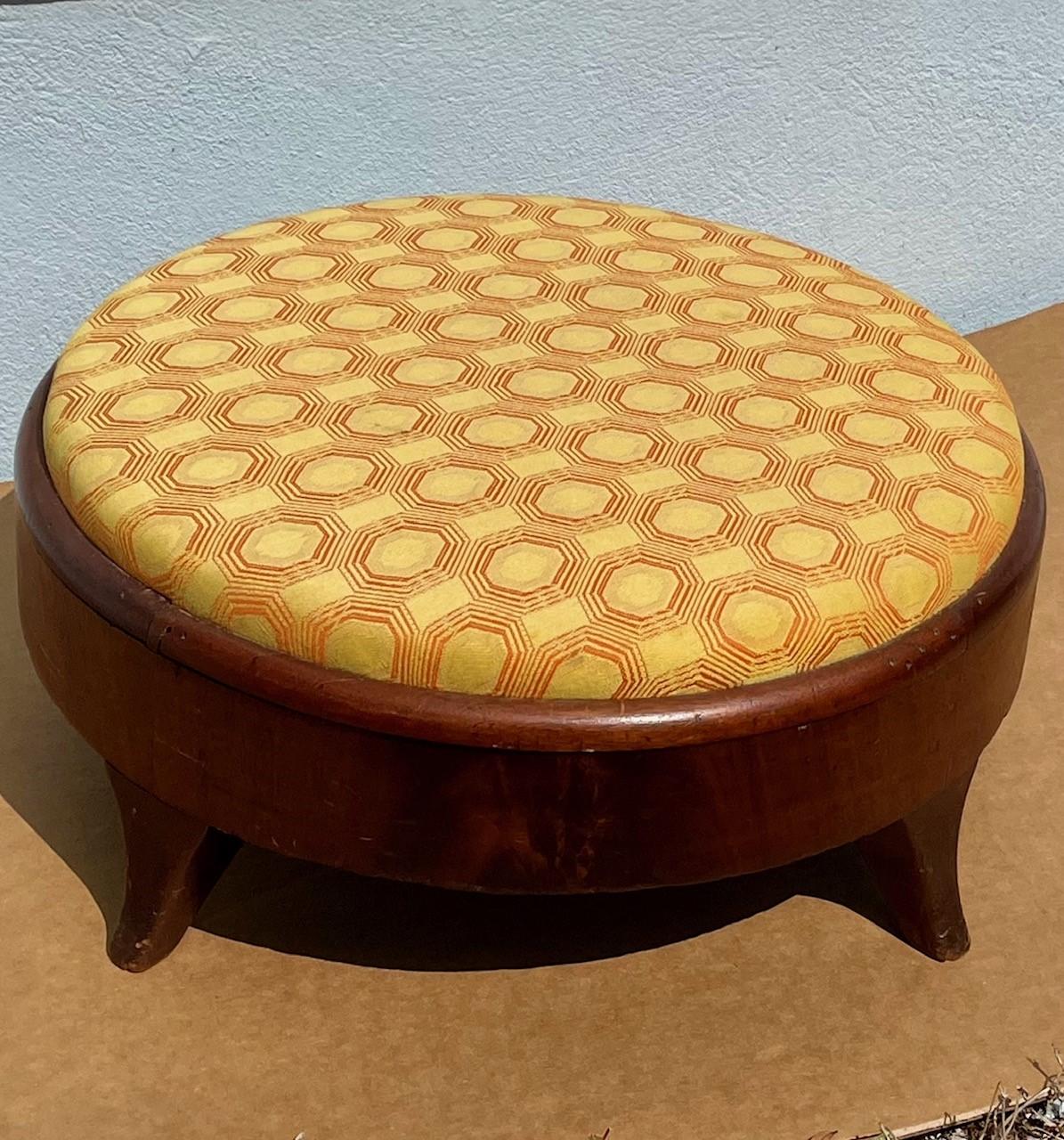 Veneer 19th Century American Empire Round Upholstered Footstool. For Sale