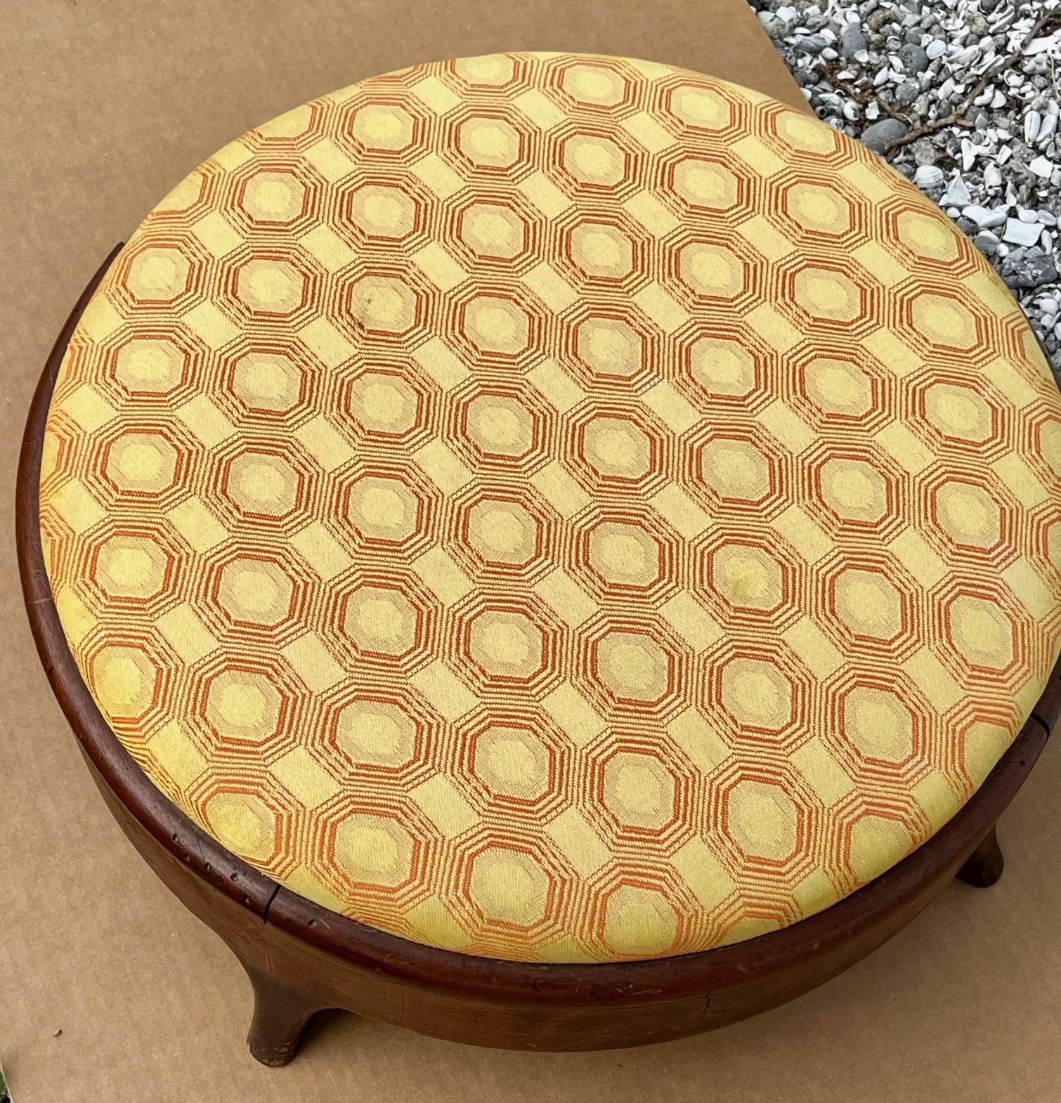 Upholstery 19th Century American Empire Round Upholstered Footstool. For Sale