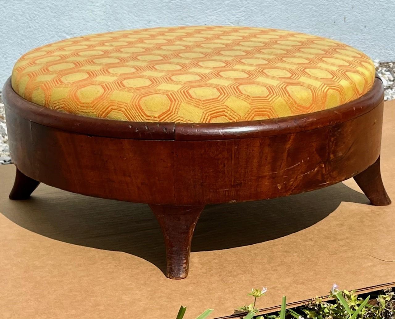 19th Century American Empire Round Upholstered Footstool. For Sale 1