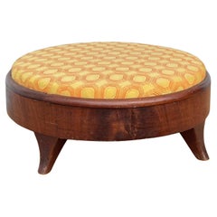 Vintage 19th Century American Empire Round Upholstered Footstool.