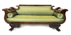 19th Century American Empire Sofa with Carved Eagle Heads and Hair Paw Feet