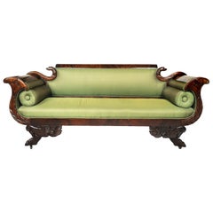 Antique 19th Century American Empire Sofa with Carved Eagle Heads and Hair Paw Feet