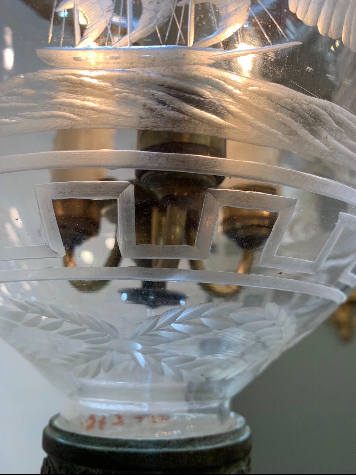 Brass 19th Century American Bell Jar Lantern Etched with Full Rigged Ships