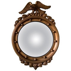 Antique 19th Century American Federal Giltwood Eagle Convex Mirror