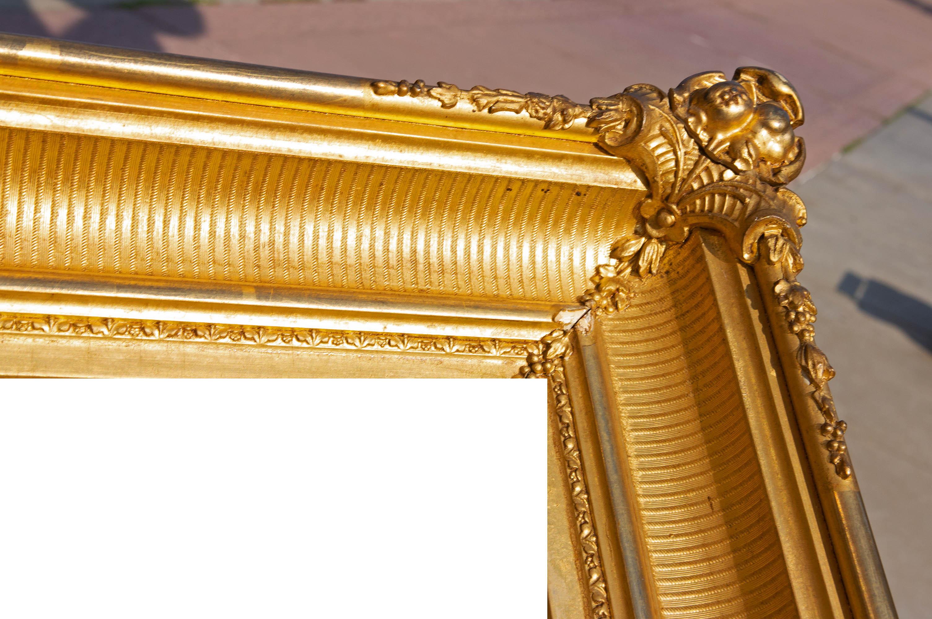 American fluted cove painting frame. Mid-19th century. Gold leaf. Rabbet 12.5