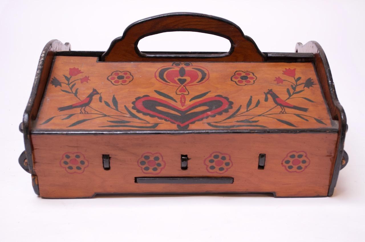 Hand-Painted 19th Century American Folk Art Hand Painted Poplar Sewing / Decorative Box