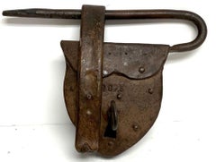 19th Century American Folk Art Heart Shaped Iron Pad Lock & Key, Dated 1875