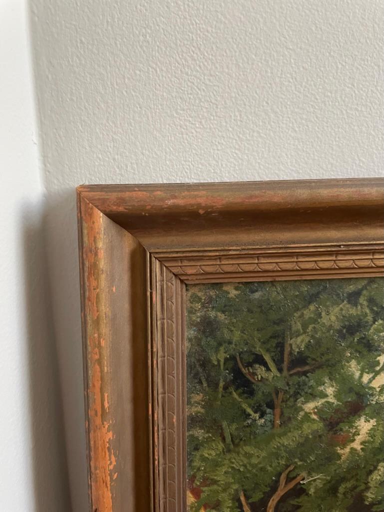Peinture à l'huile d'art populaire américain du XIXe siècle - Paysage avec chevaux et rivière en vente 13
