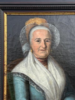 19th century American Folk Art of a Seated Lady in her Sunday best clothes