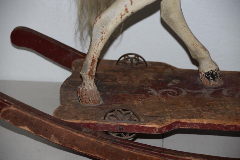 Hand-Carved 19th Century American Folk Art Rocking Horse For Sale