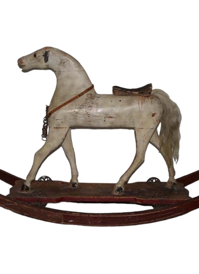 Hand-Carved 19th Century American Folk Art Rocking Horse For Sale