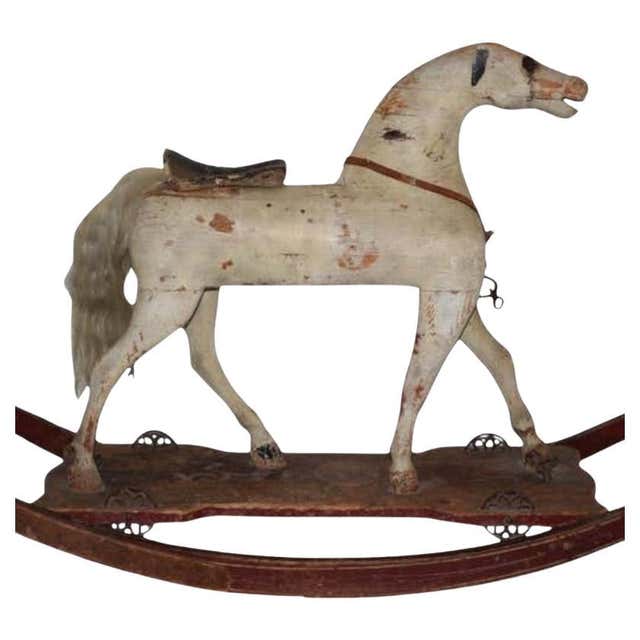 Primitive Small Rocking Horse 19th Century American Primitive Carved Wood Cast Iron Glider Rocking ...