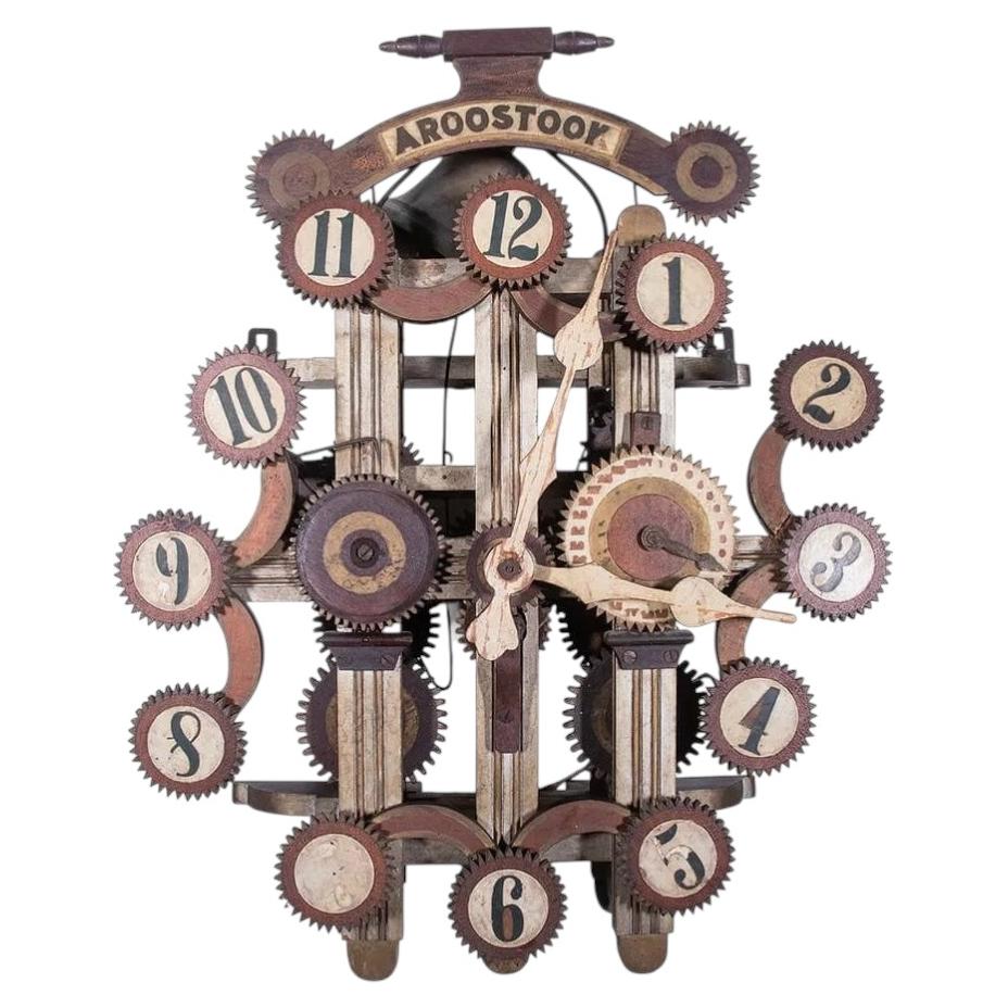 19th Century American Folk Art Wall Clock, circa 1875, Maine
