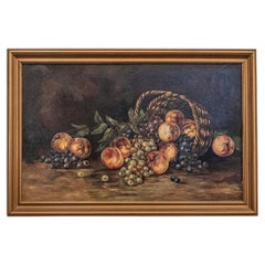 Antique 19th Century American Framed Still-Life Painting Depicting Peaches and Grapes