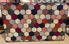 19th Century American Geometric Pattern Mounted Hooked Rug
