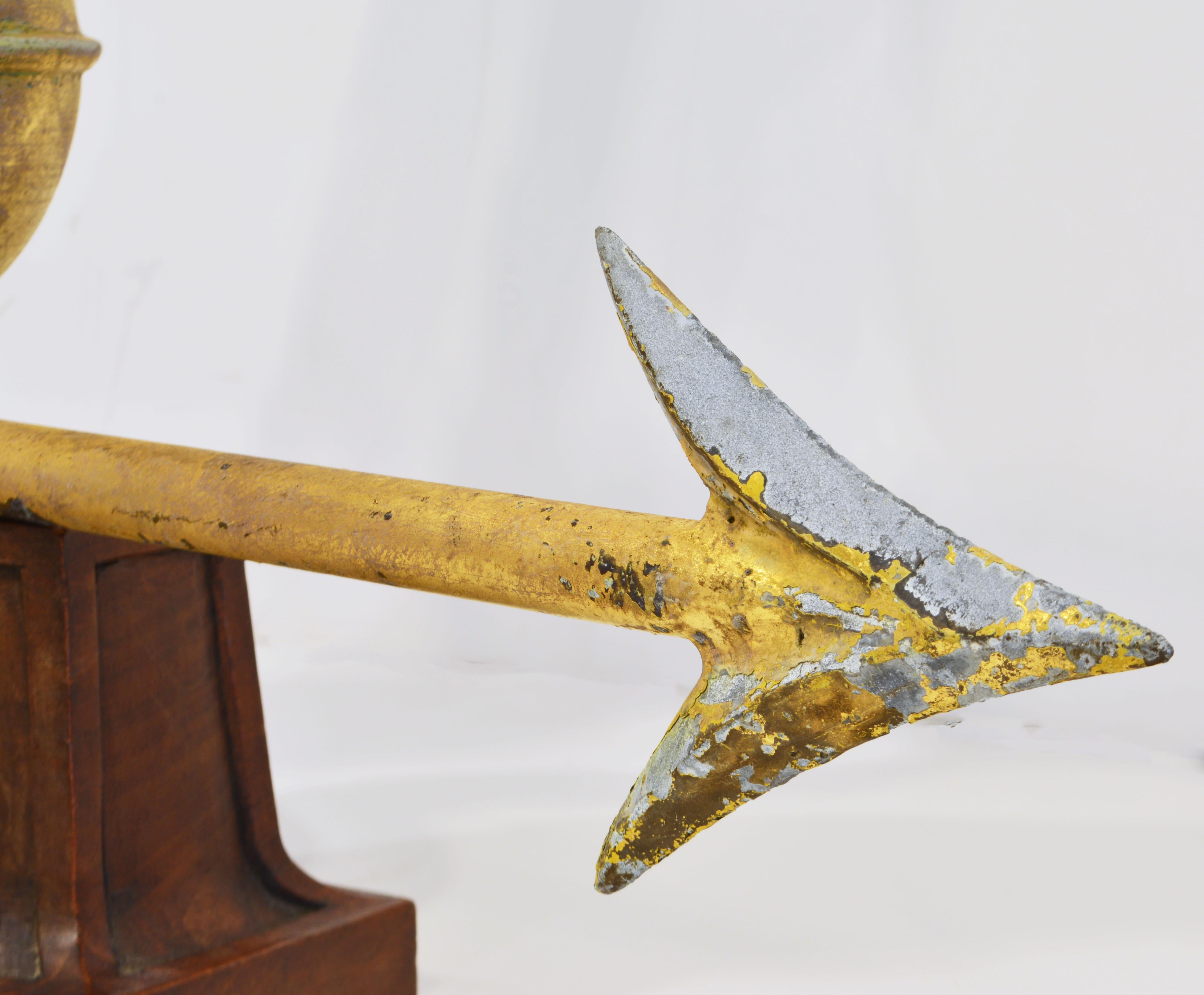 19th Century American Gilt Eagle Weather Vane Perched on Belted Ball and Arrow 2