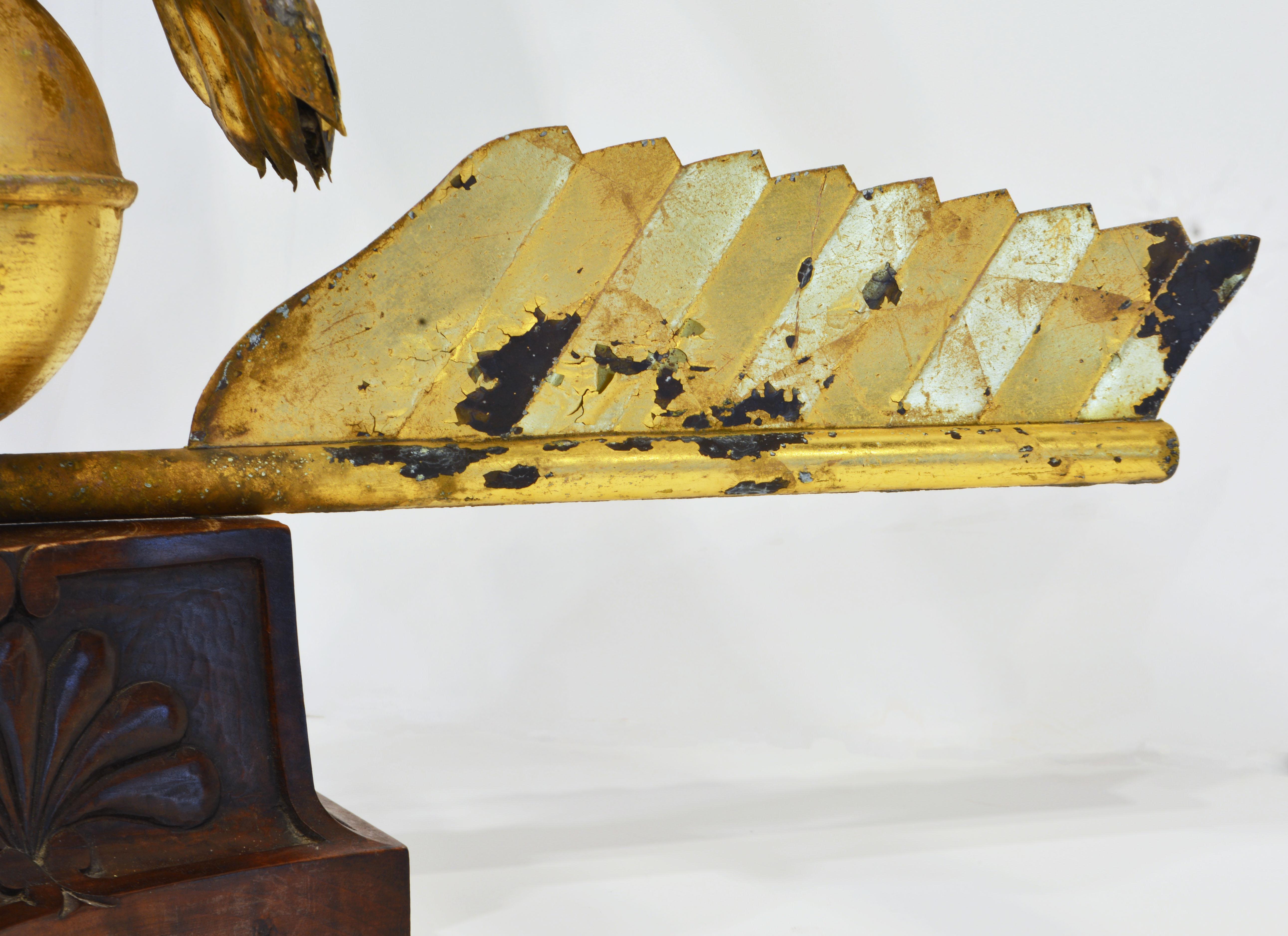 19th Century American Gilt Eagle Weather Vane Perched on Belted Ball and Arrow 3