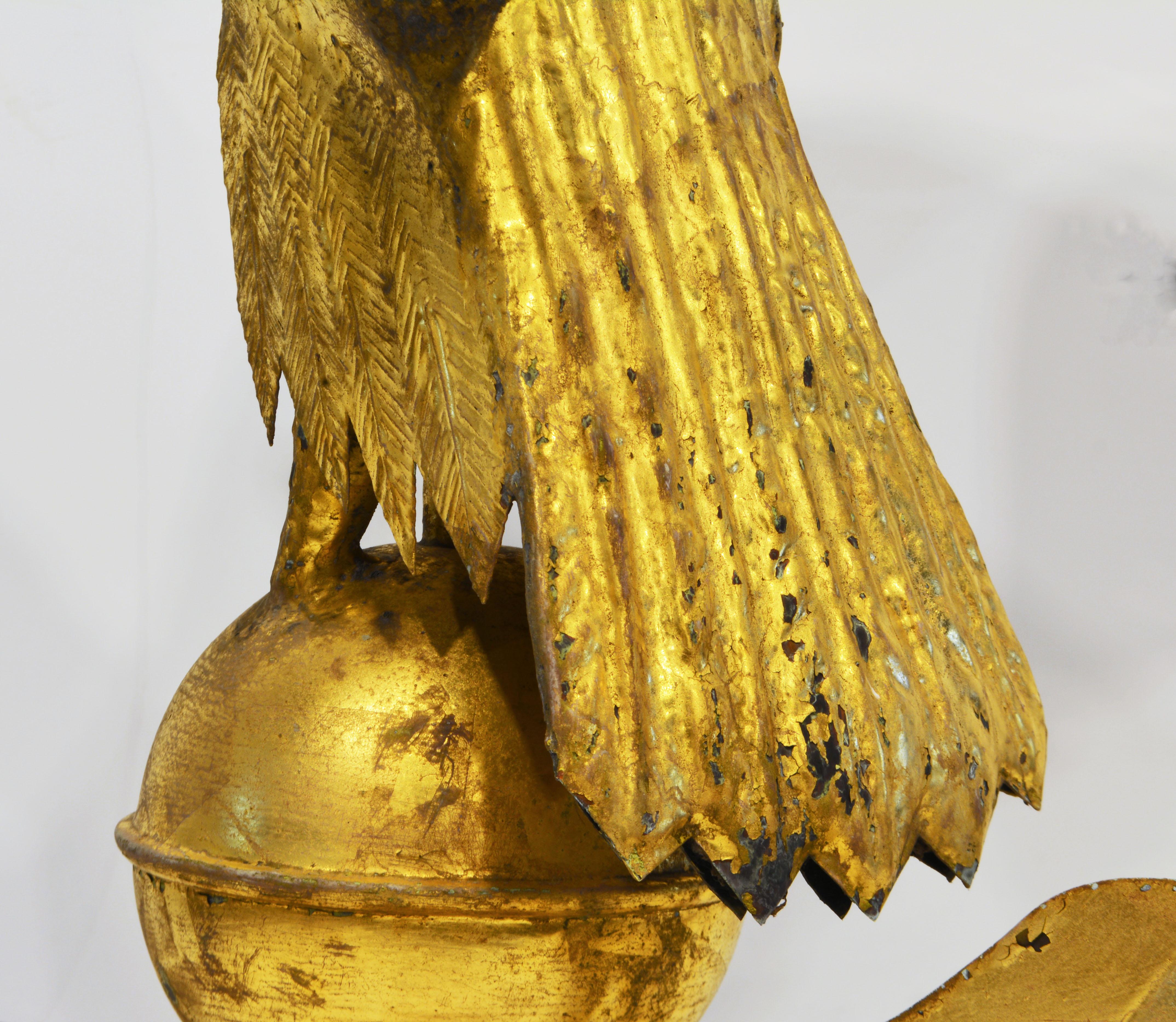 19th Century American Gilt Eagle Weather Vane Perched on Belted Ball and Arrow 5