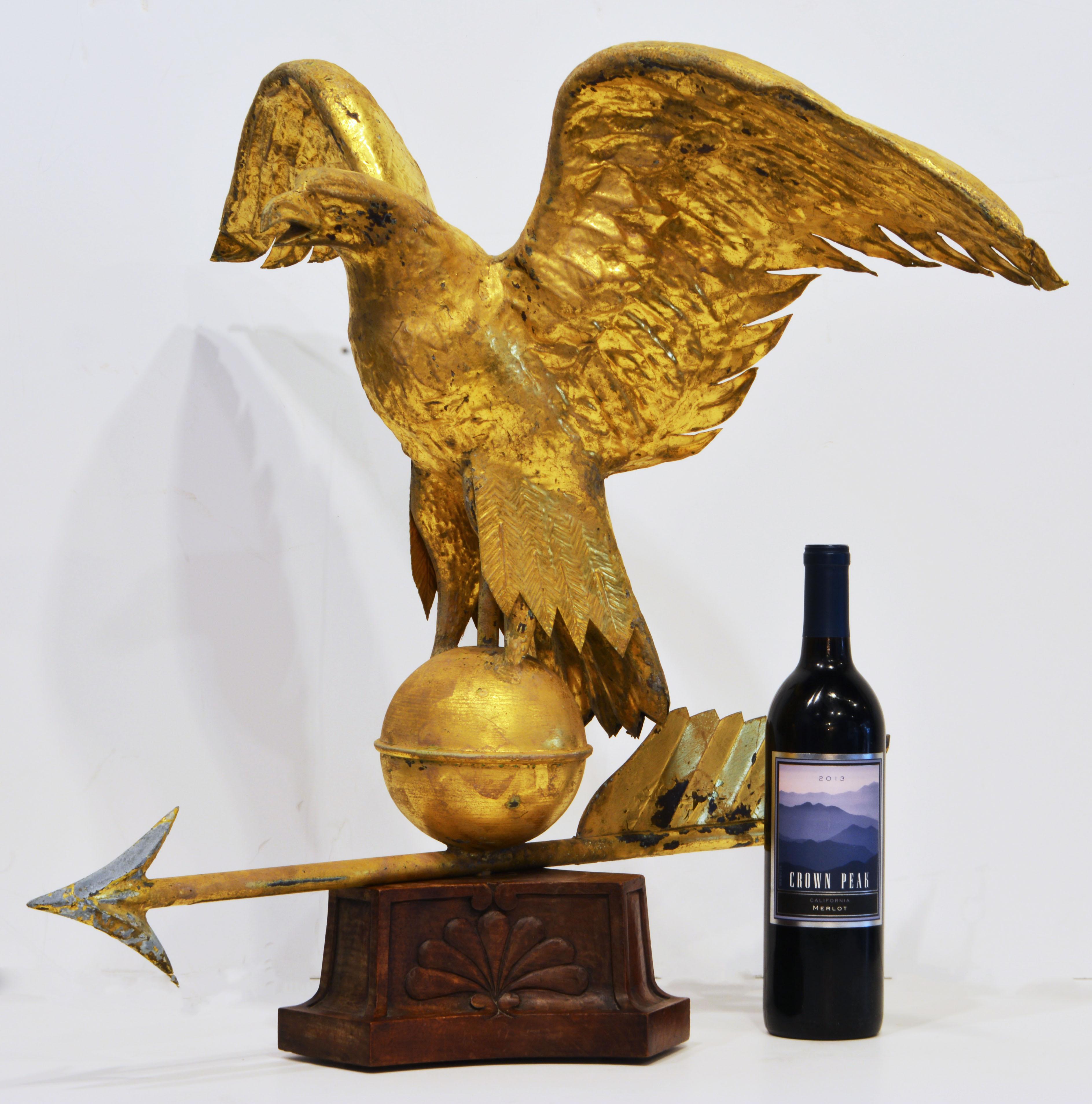 19th Century American Gilt Eagle Weather Vane Perched on Belted Ball and Arrow 6