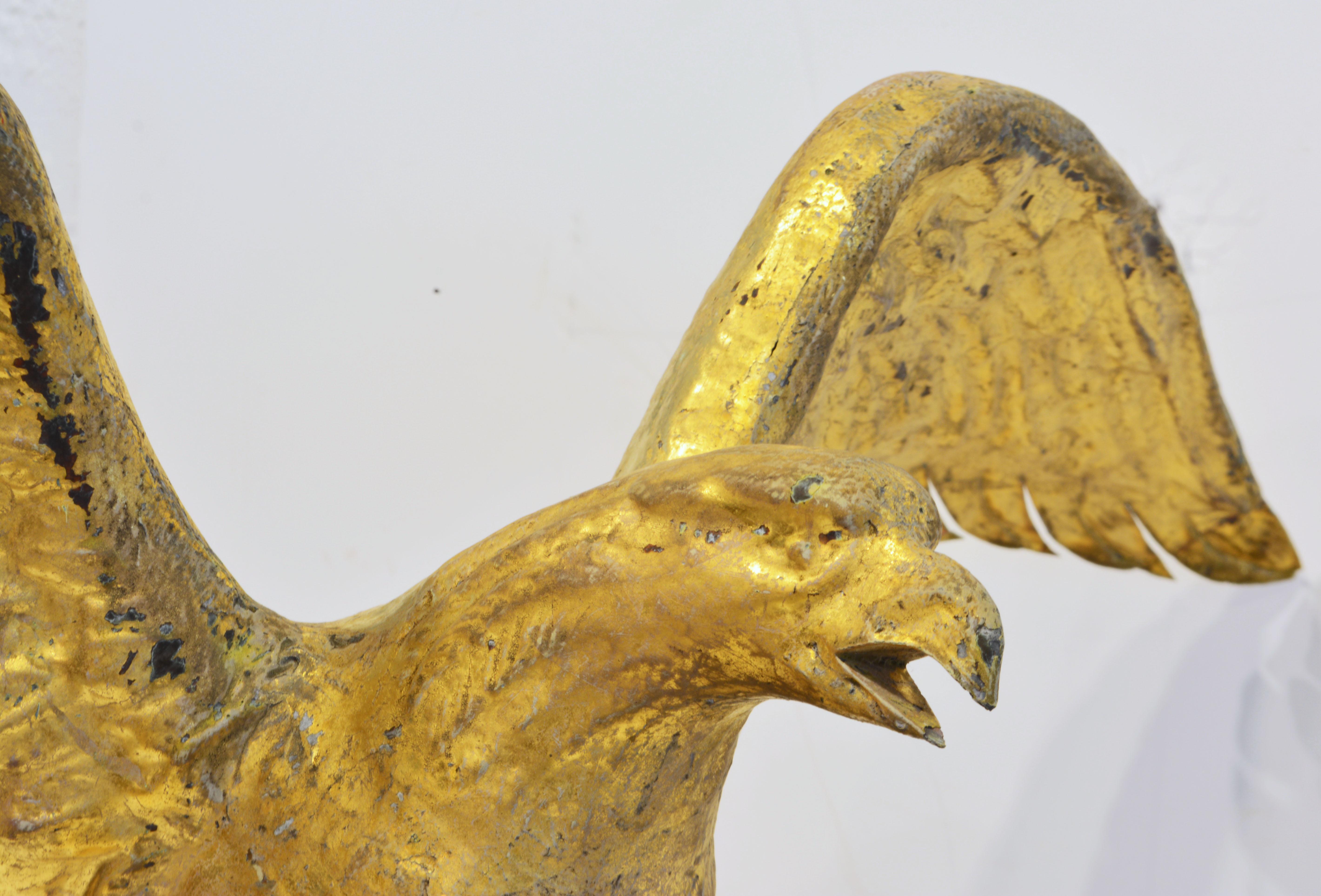 19th Century American Gilt Eagle Weather Vane Perched on Belted Ball and Arrow 1