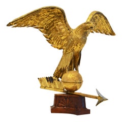 Antique 19th Century American Gilt Eagle Weather Vane Perched on Belted Ball and Arrow