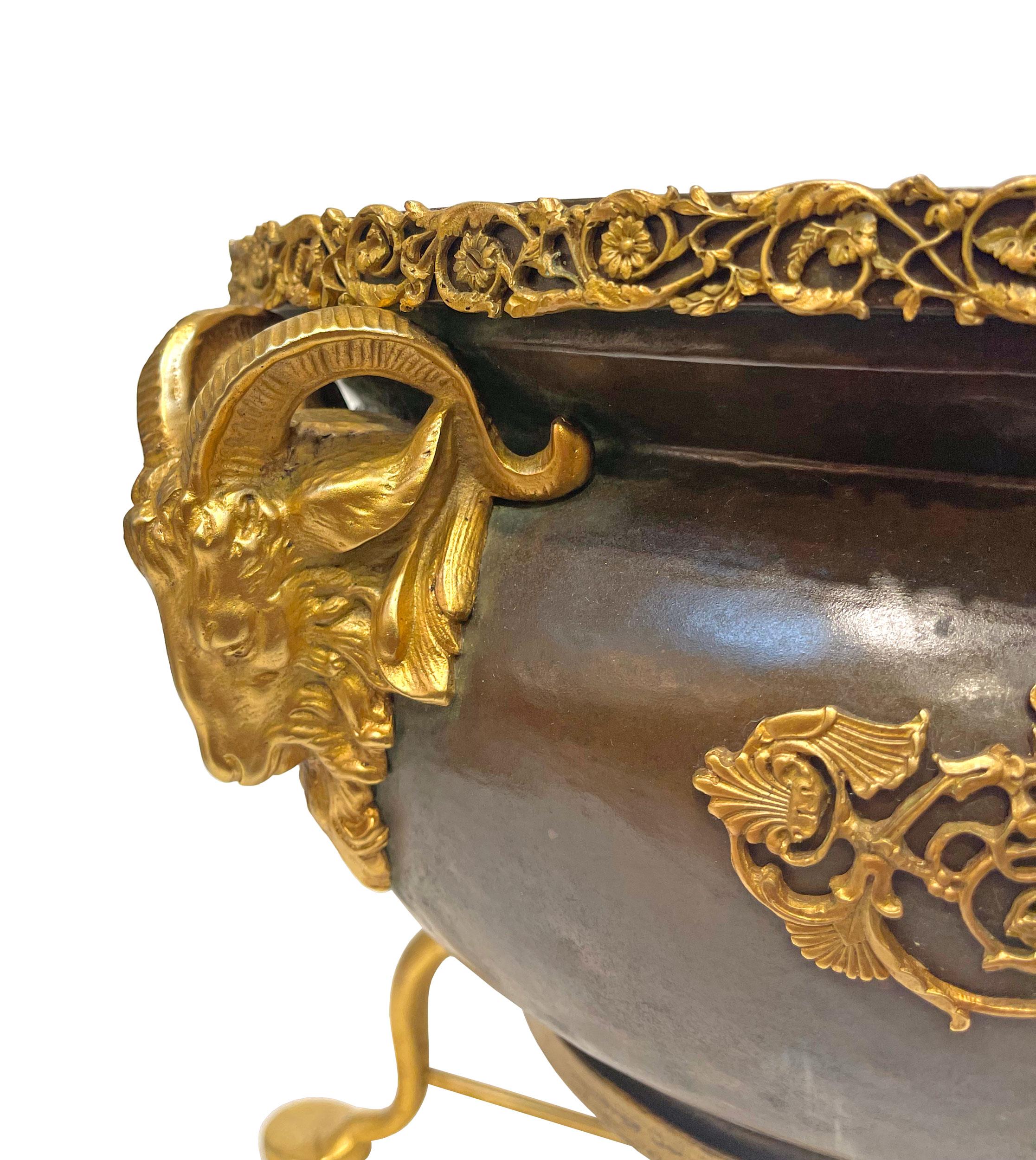 Empire 19th Century American Gilt & Patinated Bronze Jardiniere, Circa 1880 For Sale