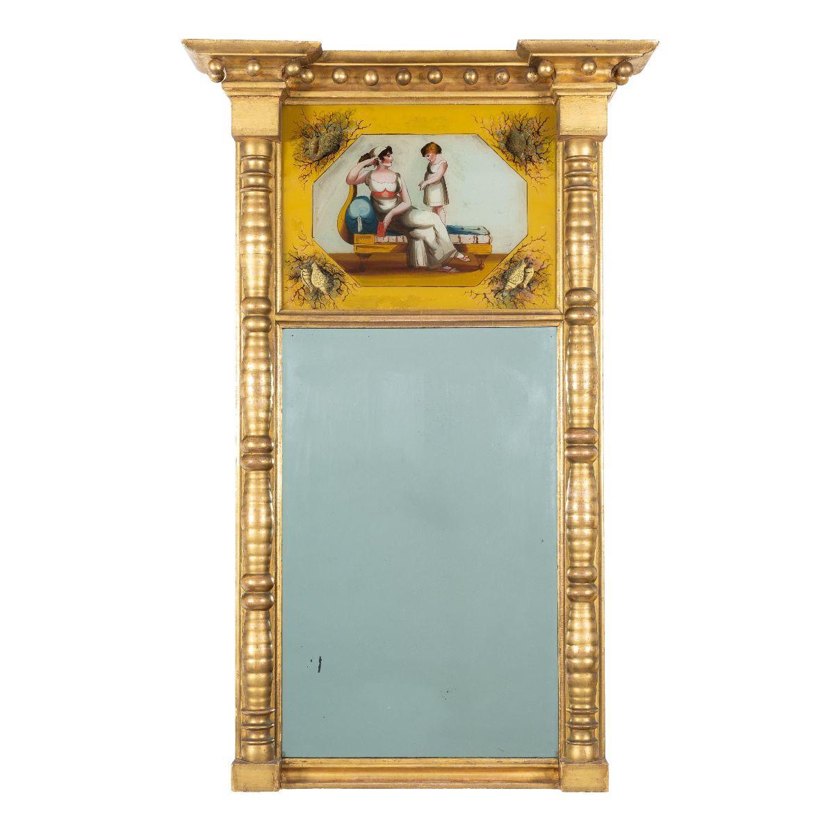 19th Century American Gilt Tabernacle Pier Mirror With Eglomise In Good Condition For Sale In Kenilworth, IL