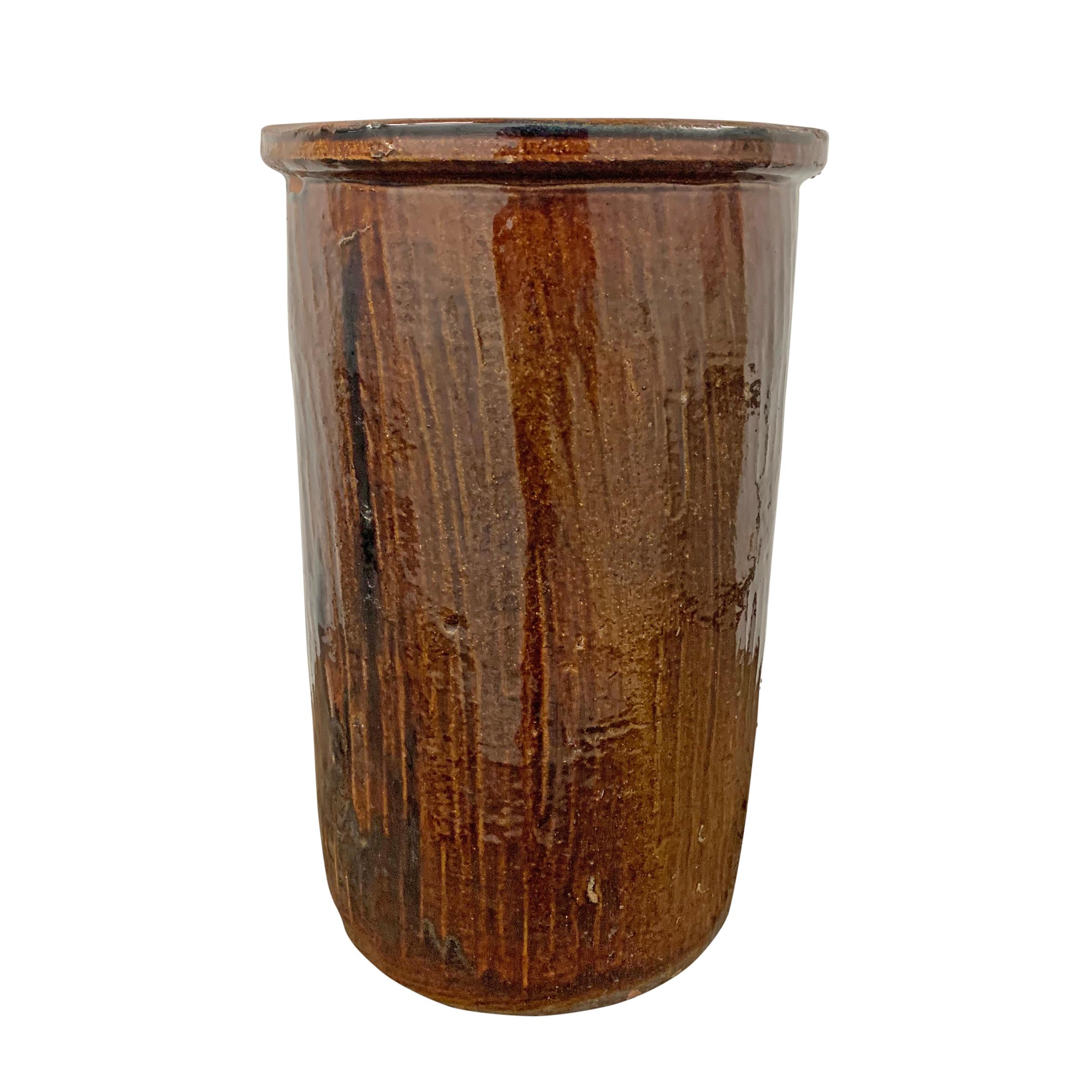 Primitive 19th Century American Glazed Stoneware Jar For Sale