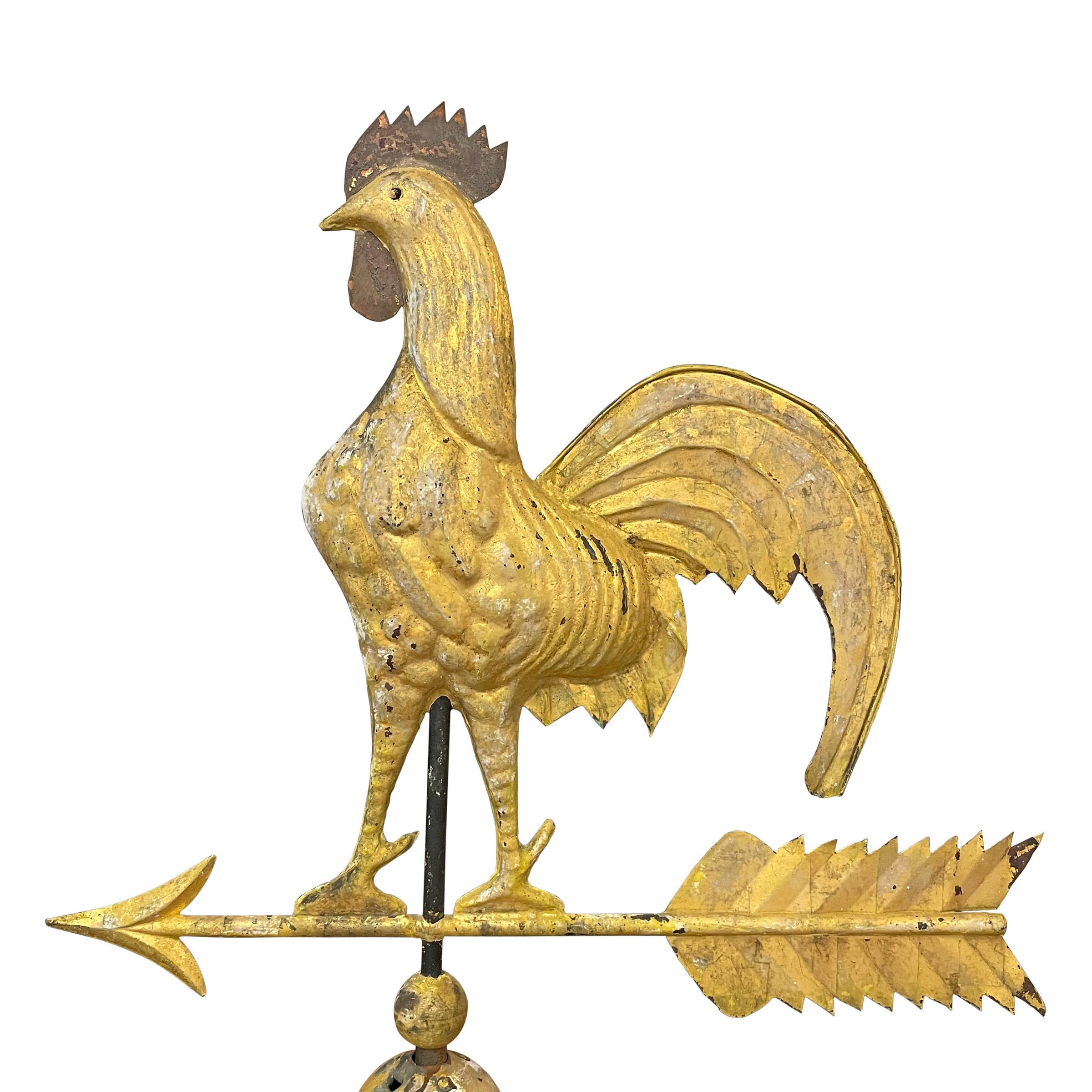 19th Century American Golden Rooster Weathervane In Good Condition In Chicago, IL