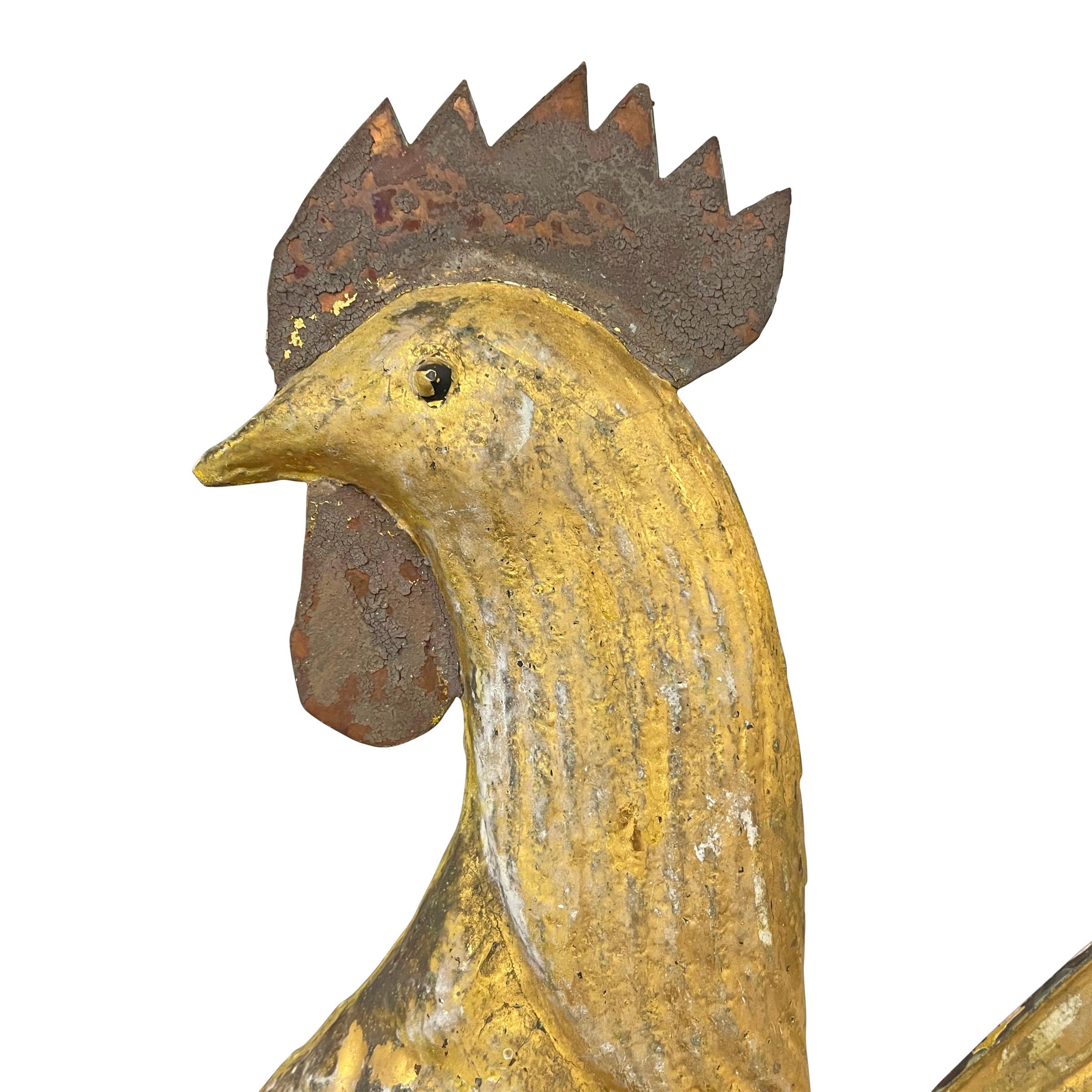 Copper 19th Century American Golden Rooster Weathervane