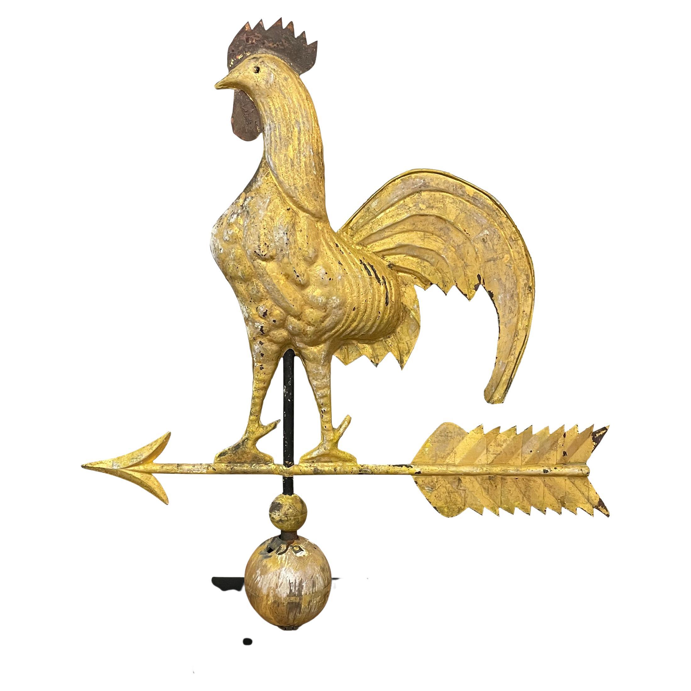 19th Century American Golden Rooster Weathervane