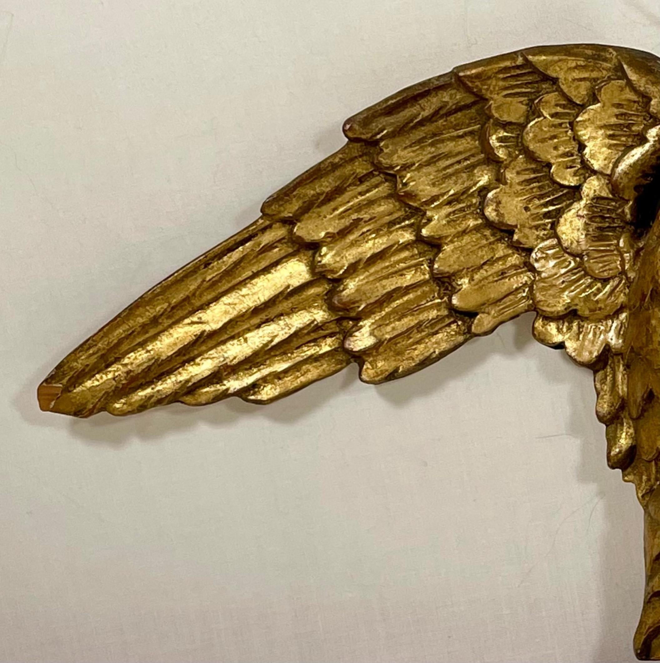 Giltwood 19th Century American Hand Carved Gilded Pediment Eagle For Sale