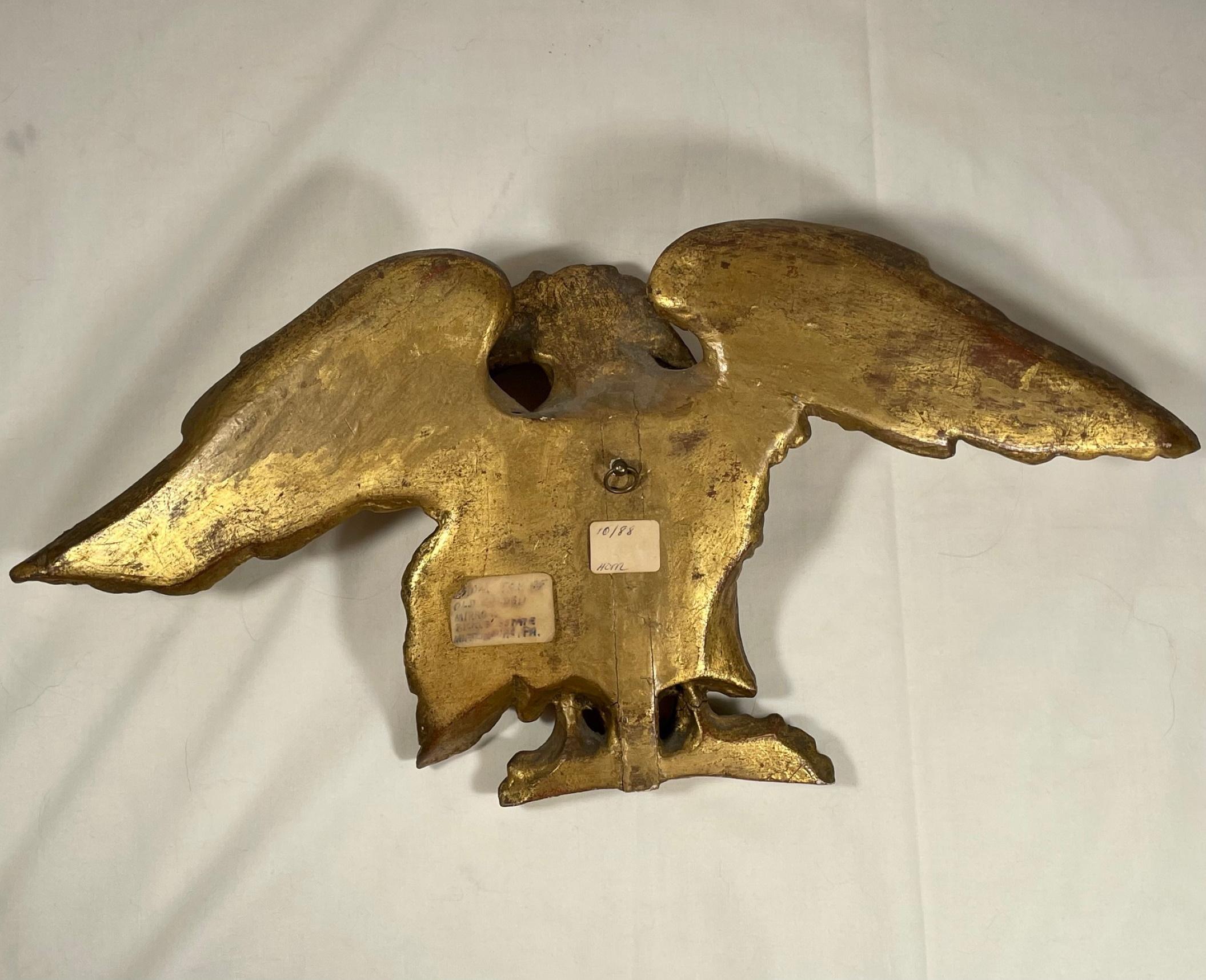 19th Century American Hand Carved Gilded Pediment Eagle For Sale 1