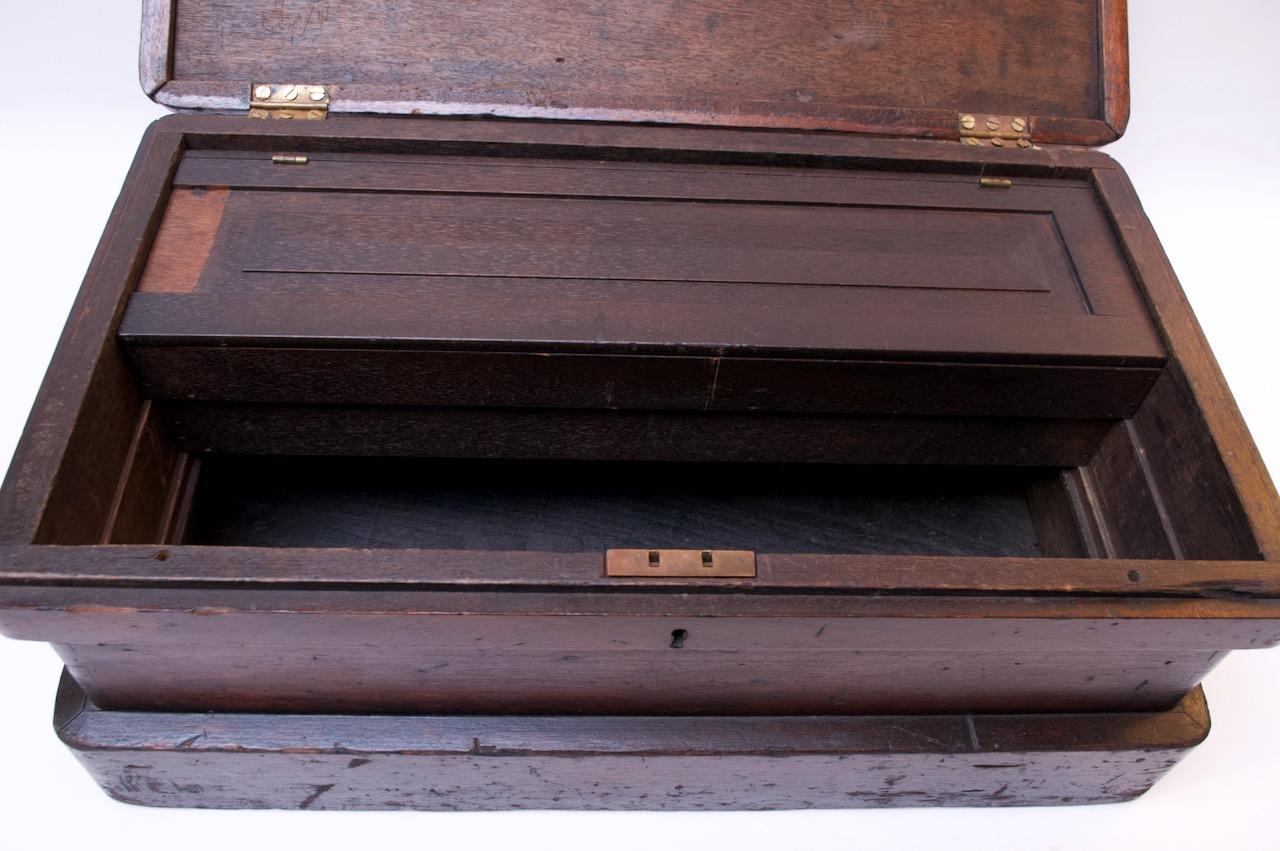 Metal Early 20th Century American Hand Carved Two-Tier Collector's Chest For Sale