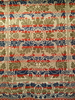19th Century Pennsylvania Jacquard Coverlet in Floral Design Red, Green, Blue
