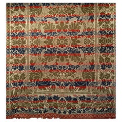 Amerikanische handgewebte Decke des 19. Jahrhunderts in vier Farben: Rot, Marineblau, Grün und Elfenbein