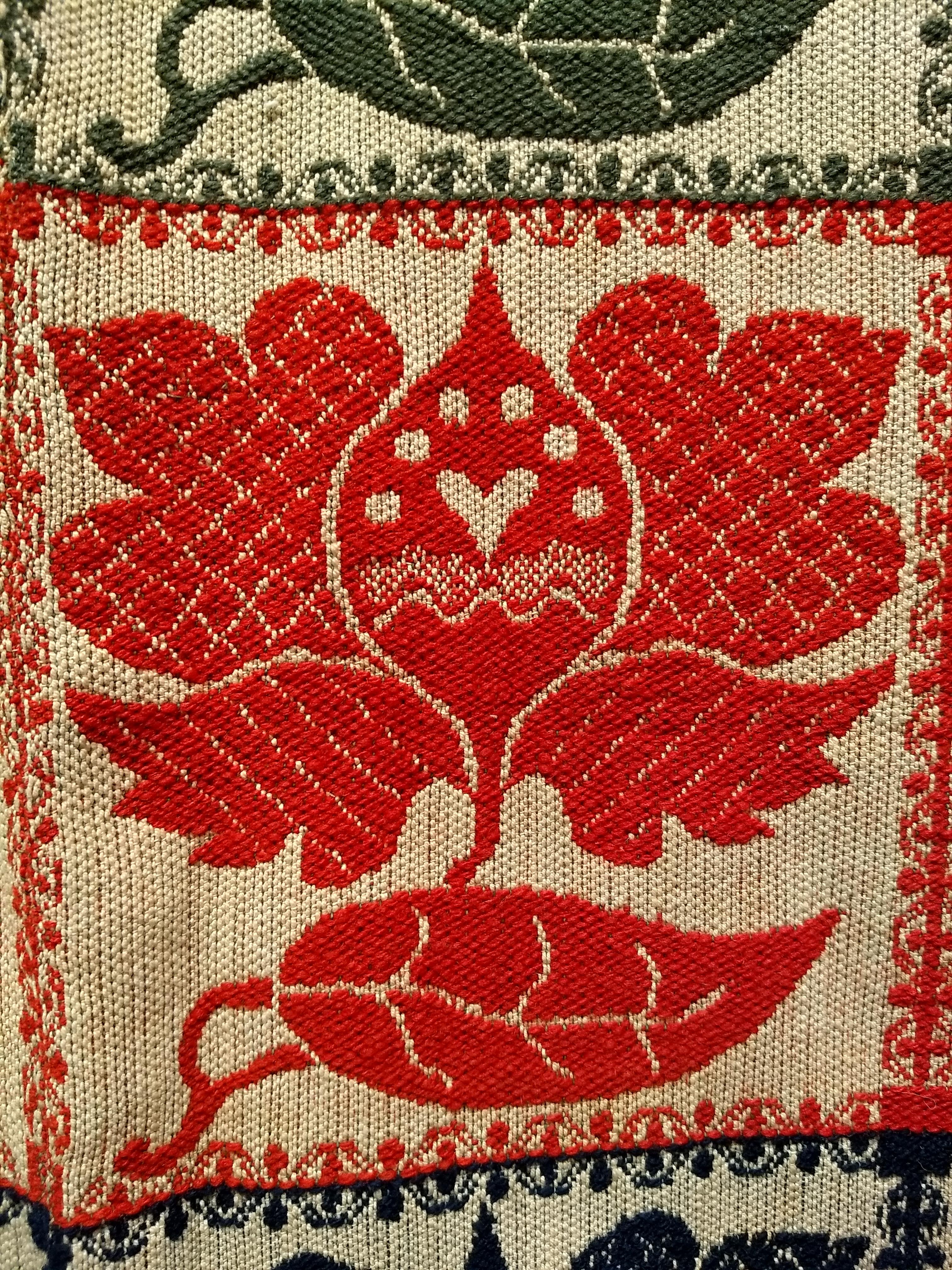 Amerikanische handgewebte Decke des 19. Jahrhunderts in vier Farben: Rot, Marine, Grün, Stroh im Angebot 3