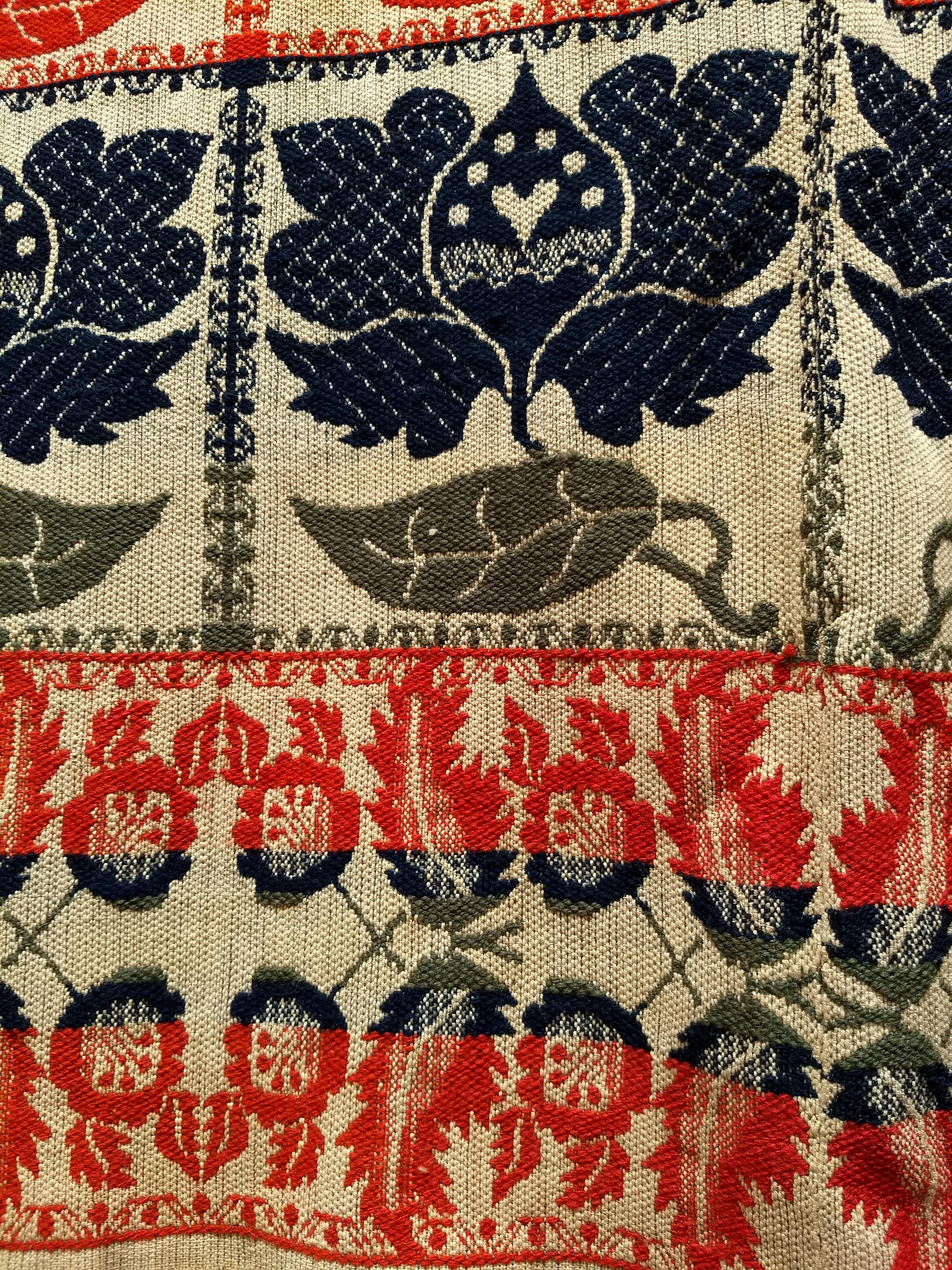Amerikanische handgewebte Decke des 19. Jahrhunderts in vier Farben: Rot, Marine, Grün, Stroh im Angebot 4