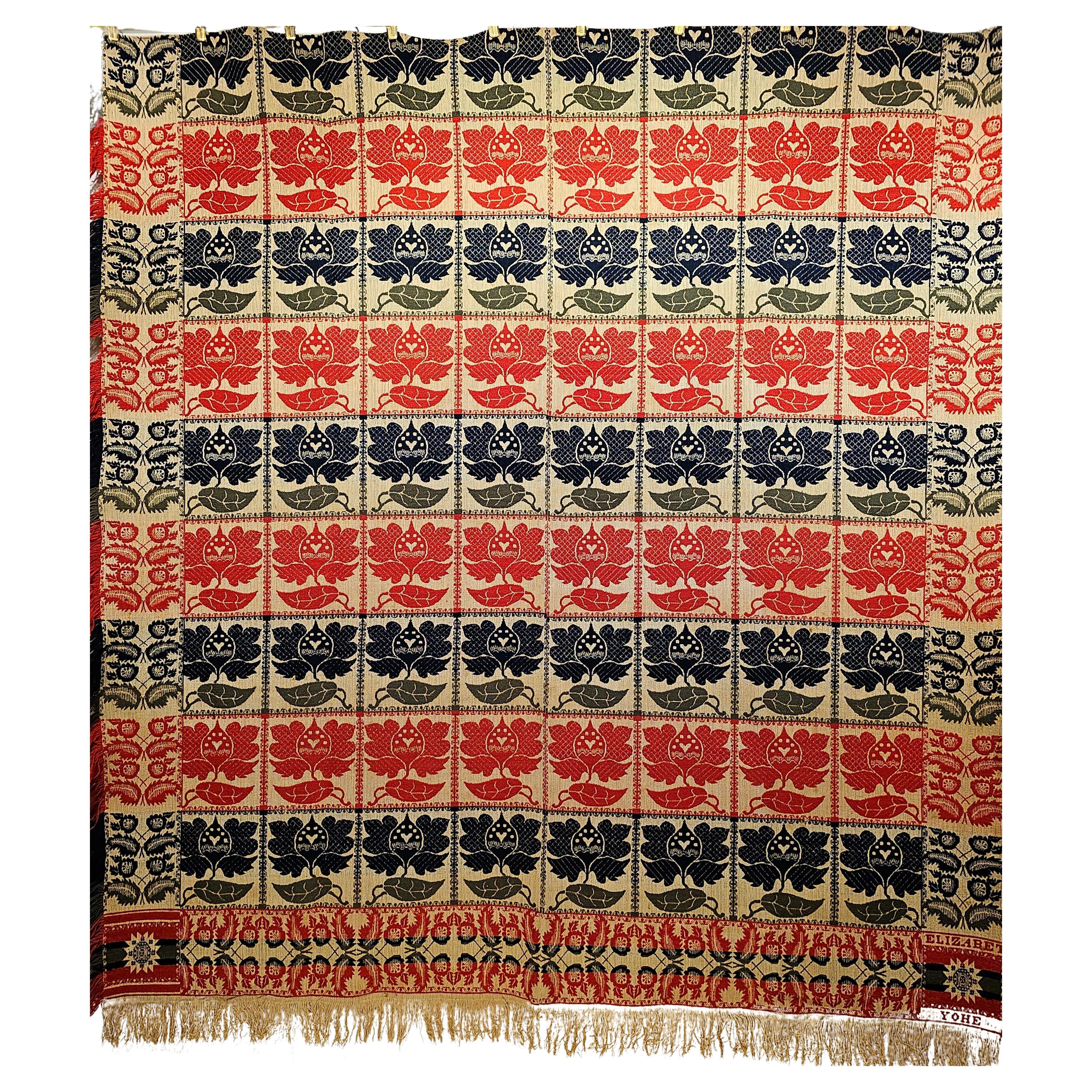 A beautiful Pennsylvania American Coverlet from the 1840s.  The American Coverlet has the design of the weaver 