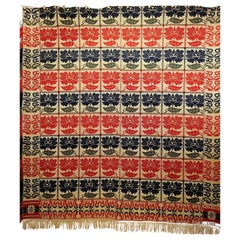1840s Pennsylvania Jacquard Coverlet in Red, Navy, Green