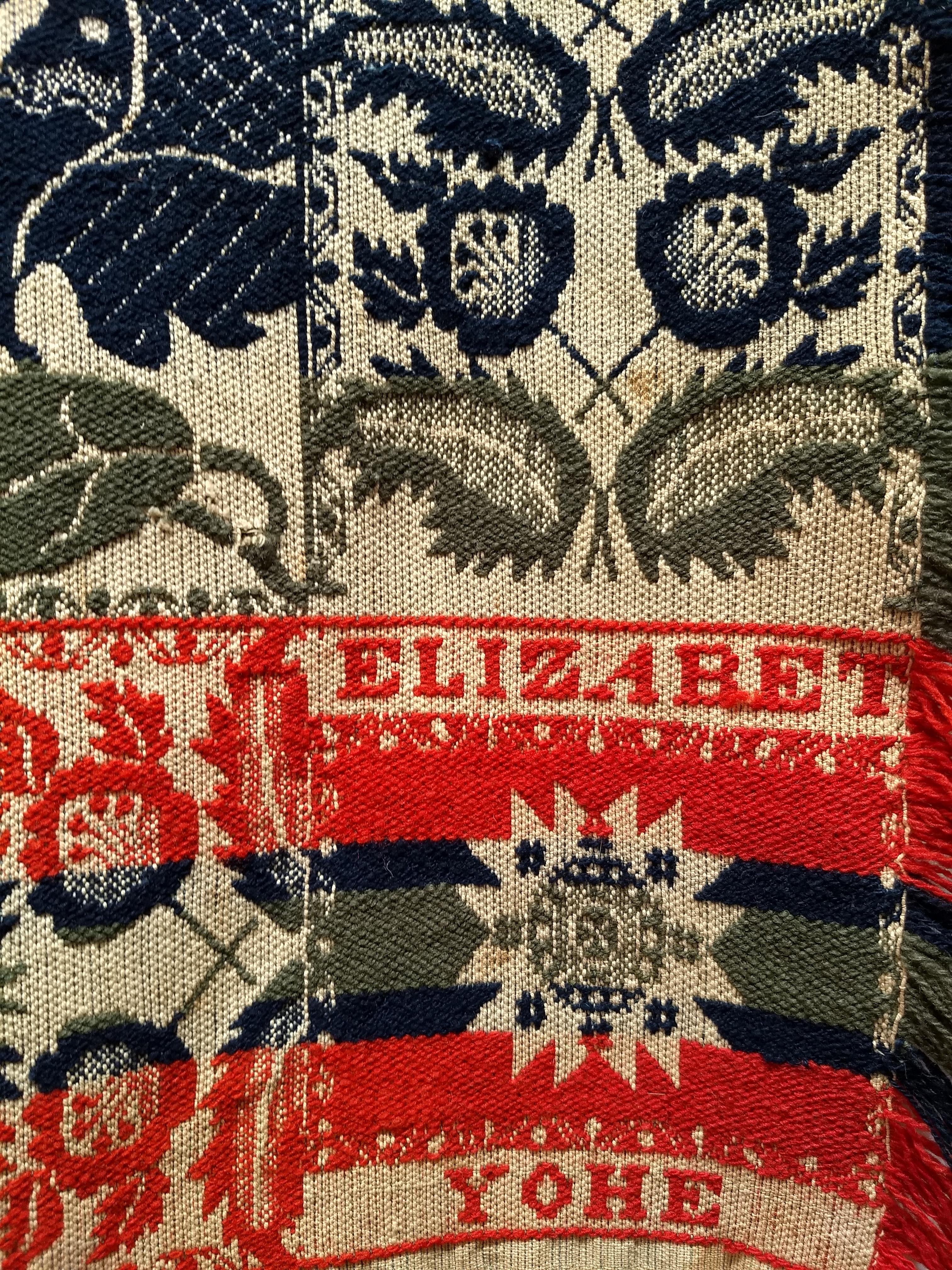Amerikanische handgewebte Decke des 19. Jahrhunderts in vier Farben: Rot, Marine, Grün, Stroh (Wolle) im Angebot