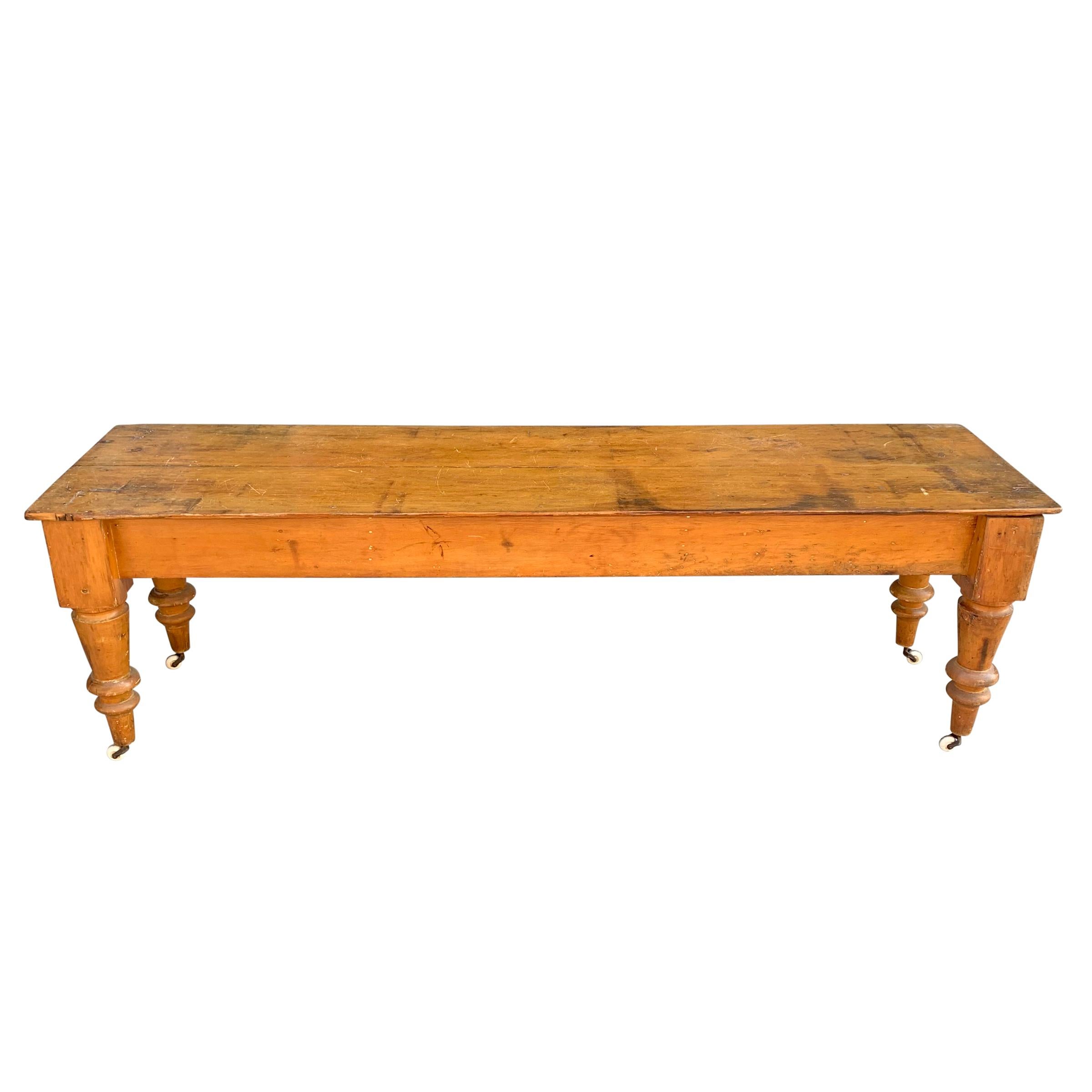 Rustic 19th Century American Harvest Table with Turned Legs