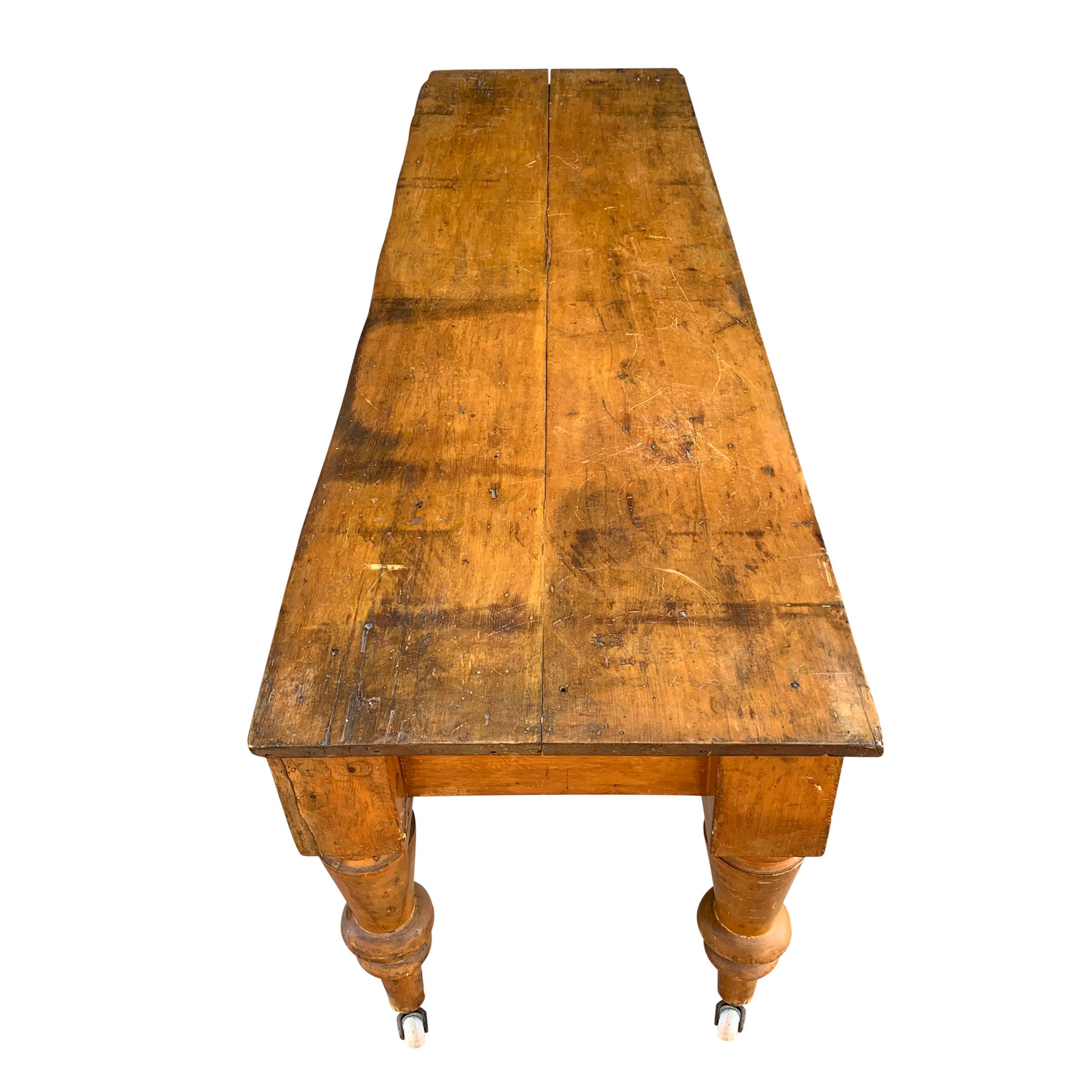 Maple 19th Century American Harvest Table with Turned Legs