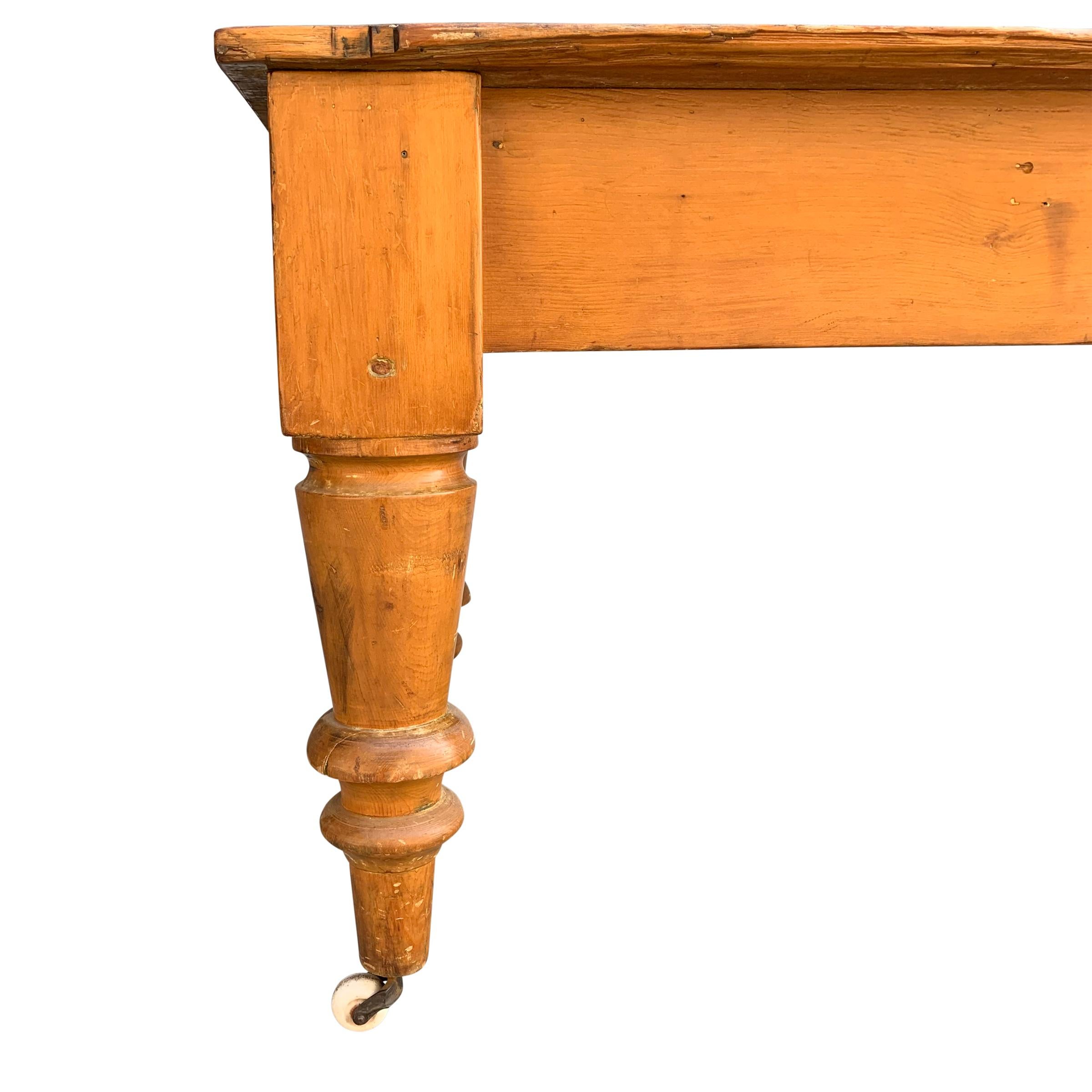 19th Century American Harvest Table with Turned Legs 2