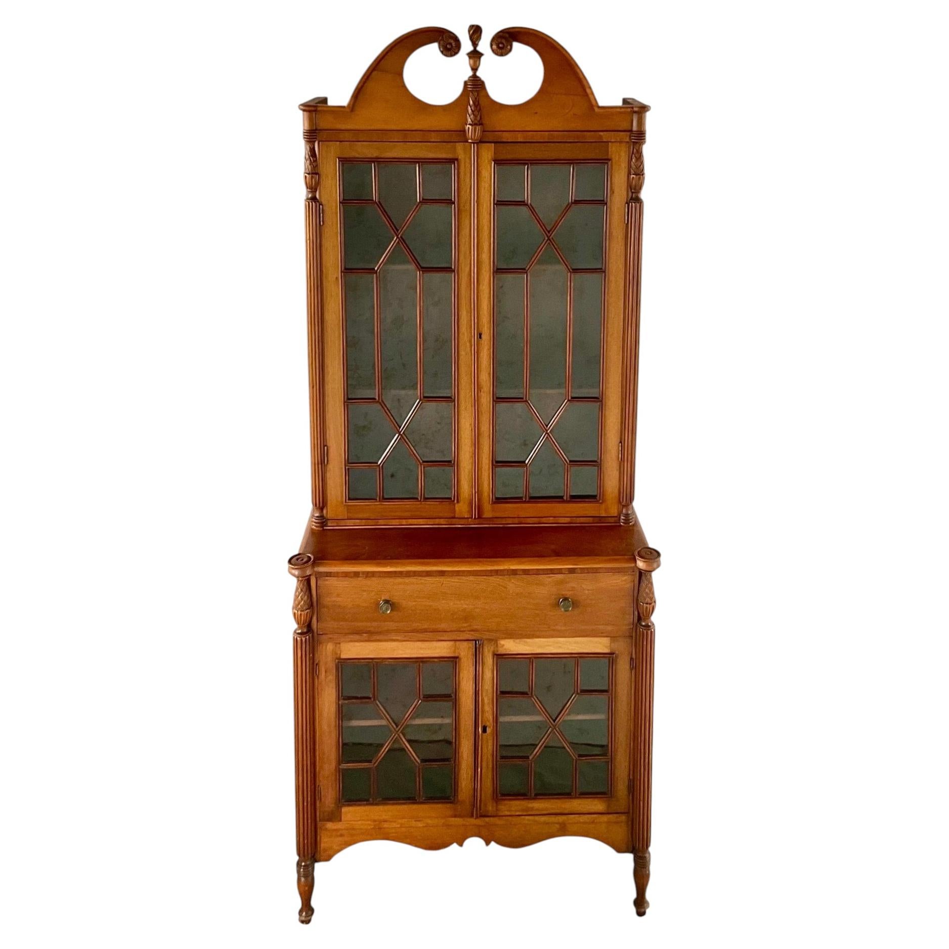 19th Century American Hepplewhite Cherry Wood Bookcase Cabinet