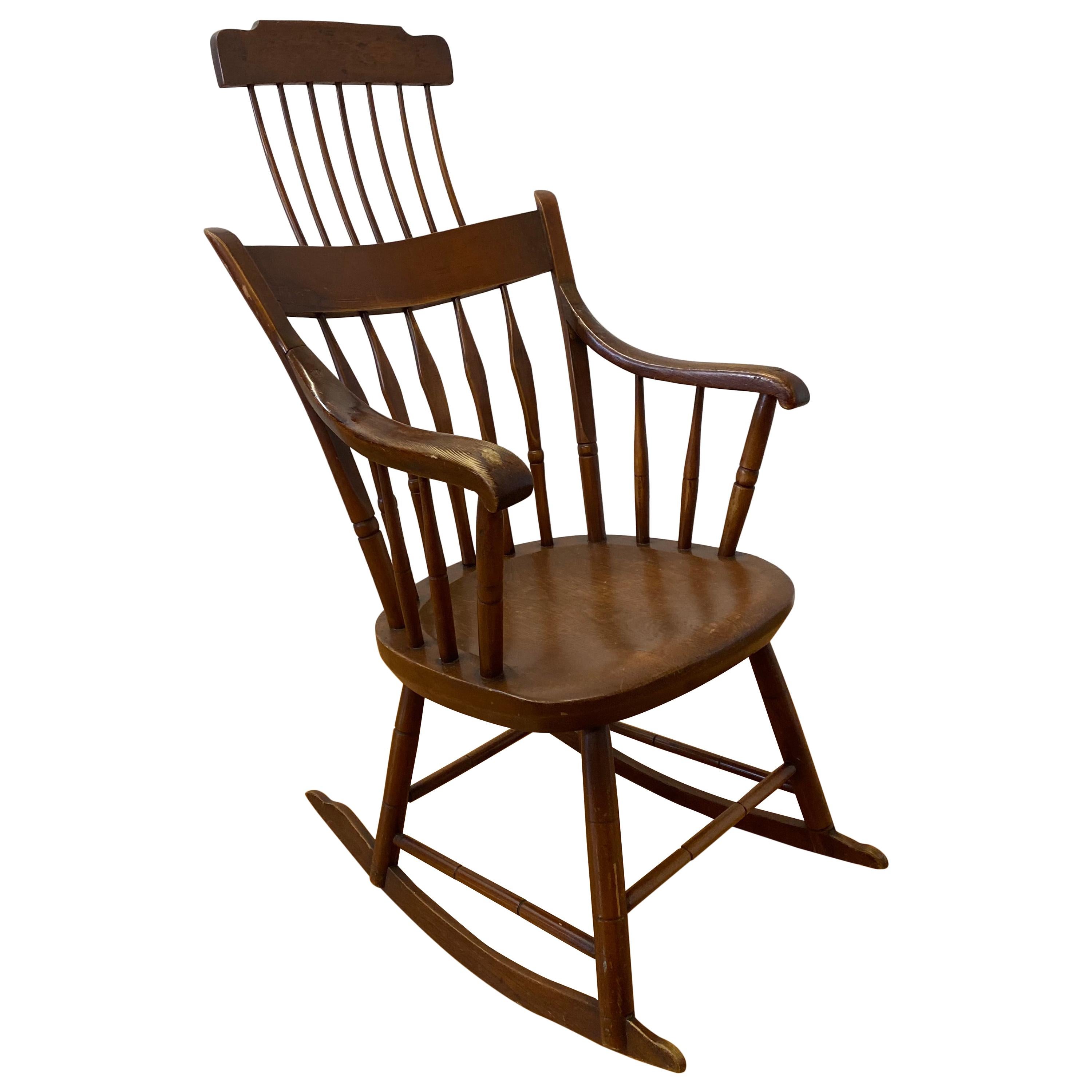 19th Century American Hitchcock High Back Rocking Chair