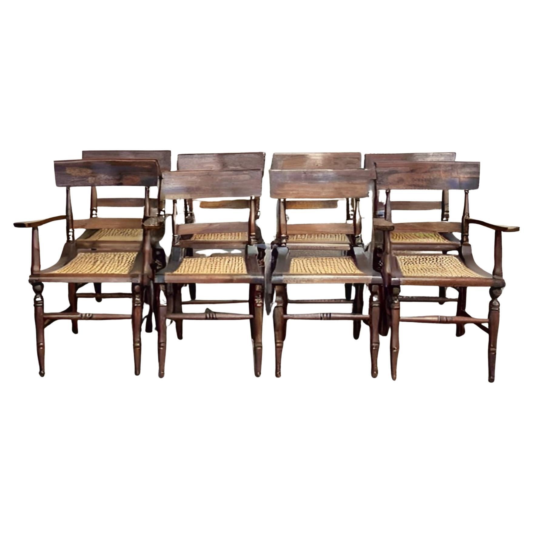 19th Century American Hitchcock-Style Cane Seat Dining Chairs, Set of 8 For Sale